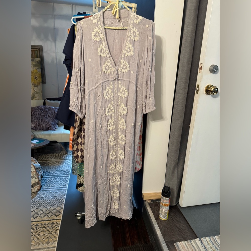 Lilac Floral Embroidered Maxi Dress